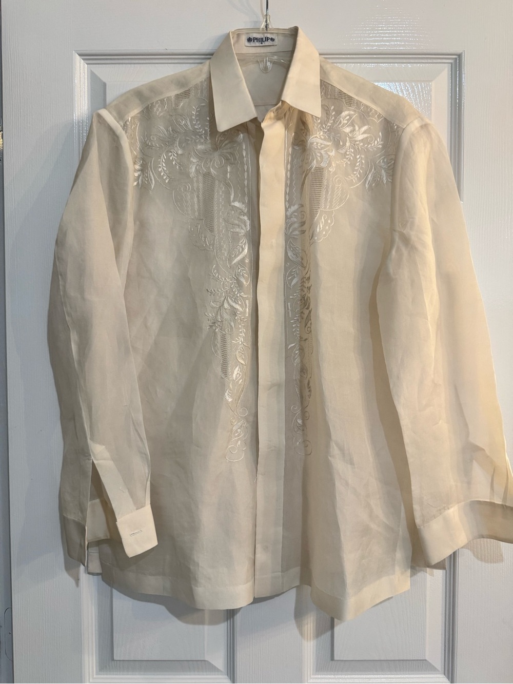 Philip Barong Tagalog in Sheer Ivory - Embroidered Men's Dress Shirt